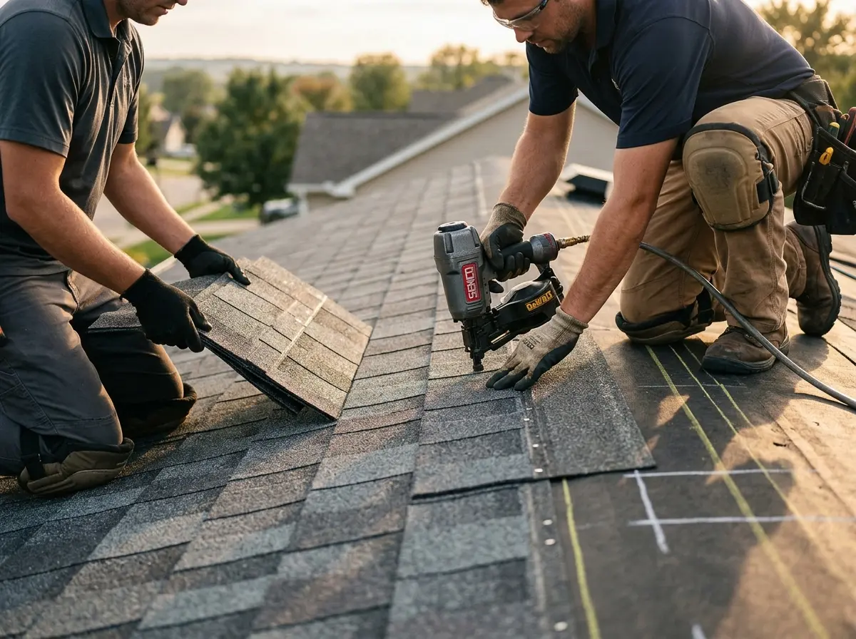 Professional roofer working on a residential roof in Sugarmill Woods
